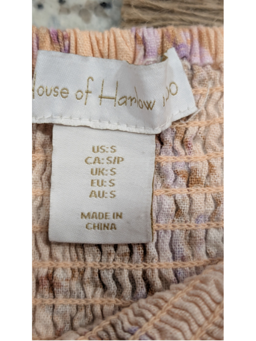 House of Harlow 1960 Peach Floral Linen Blend Smocked Midi Dress Size Small - Picture 10 of 14